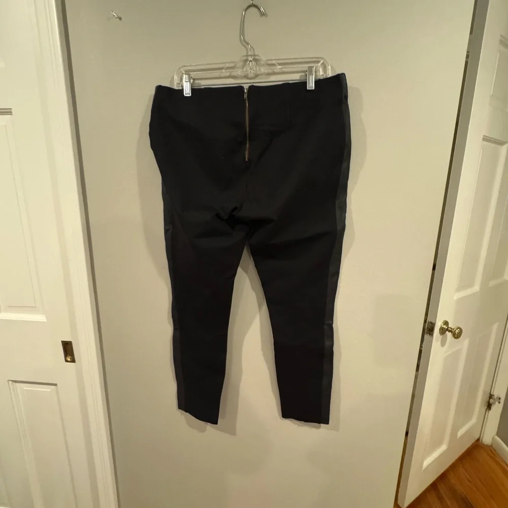 J. CREW Black Stretch Flat Front Ponte Pants With Leather Trim Size 14